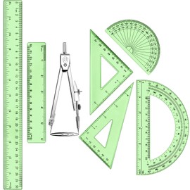 Zonon 1 Set Plastic Geometry Math Set Includes Drawing Compass, 6 Inch 4 Inch Protractor, 45/60 Degree Triangle Rulers 12 Inch 6 Inch Math Ruler Transparent for Office Supplies(Green)