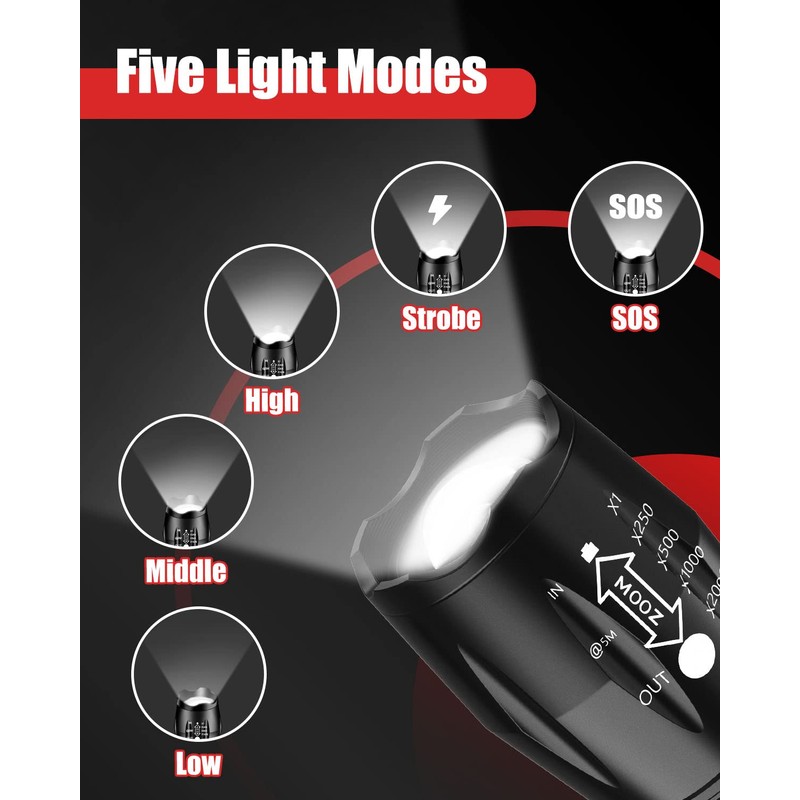Victoper LED Flashlight 6 Pack, Bright 2000 Lumens Tactical Flashlights