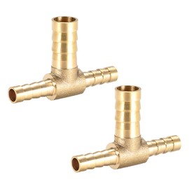 sourcing map 6x10x6mm Brass Hose Reducer Barb Fitting Tee T-Shaped 3 Way Barbed Connector Air Water Fuel 2pcs