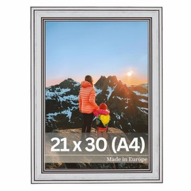 VictoR Goya Picture Frame in White 21 x 30 cm (A4) - Frame: 31 x 19 mm - Photo Frame in Vintage Style with Shatterproof Acrylic Glass - Picture Frame A4 White