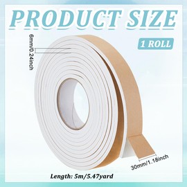 BENECREAT 16.4Ft Self Adhesive Foam Strip, 1.2"(W) x 6mm(T) Foam Insulation Tape Self Adhesive High Density Weather Strip Seal for Window, Door Car, Turck, Air Conditioner, White
