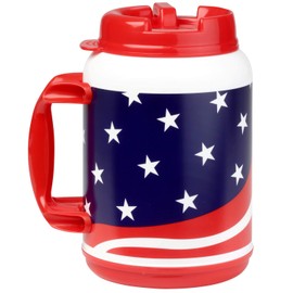 64 Ounce Insulated USA Flag Mug with Handle and Flexible Straw with Cap
