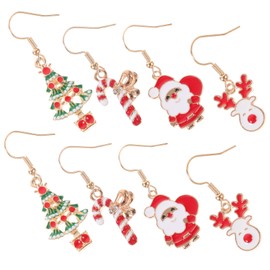 WHAMVOX Titanium Christmas Earrings Set for Women 4 Pairs Decorative Christmas Earrings Xmas Tree and Santa Design
