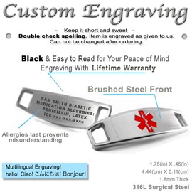 My Identity Doctor - Customized Medical Alert Bracelet with Engraving for Kids - Steel Matte Links - Red - Wrist Size 5.75 Inch