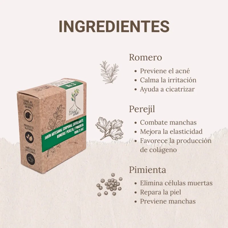 Jabón Árbol Verde Exfoliante Vegano Corporal 100 Gr