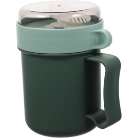 Taza de Desayuno Portátil con Tapa y Cuchara, Verde, Plástico