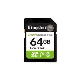 Kingston Canvas Select Plus SD Memory Card 64GB SDXC Gen3 100MB/s C10 UHS-I U1 V10 - SDS3/64GB