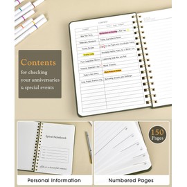 Lined Spiral Journal Notebook, A5 Hardcover Spiral Journals for Women Men, 150 Numbered Pages Spiral Bound Notebook, 100 GSM College Ruled Notebooks for Work, Note Taking 5.75" x 8.38", Olive Green