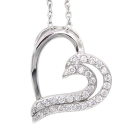 Kauf-mich-weg Women's Heart Necklace 925 Sterling Silver Rhodium-Plated 29 Zirconia 45 cm Silver Chain, Cubic Zirconia Platinum, Cubic Zirconia