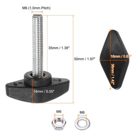 HARFINGTON 8pcs Tee Wing Knobs M6 x 35mm Metric Thread 36mm T Head Plastic Handles Thumb Screws Hand Clamping Threaded Stud Knob Grip Thumbscrew with Nuts Washers, Black