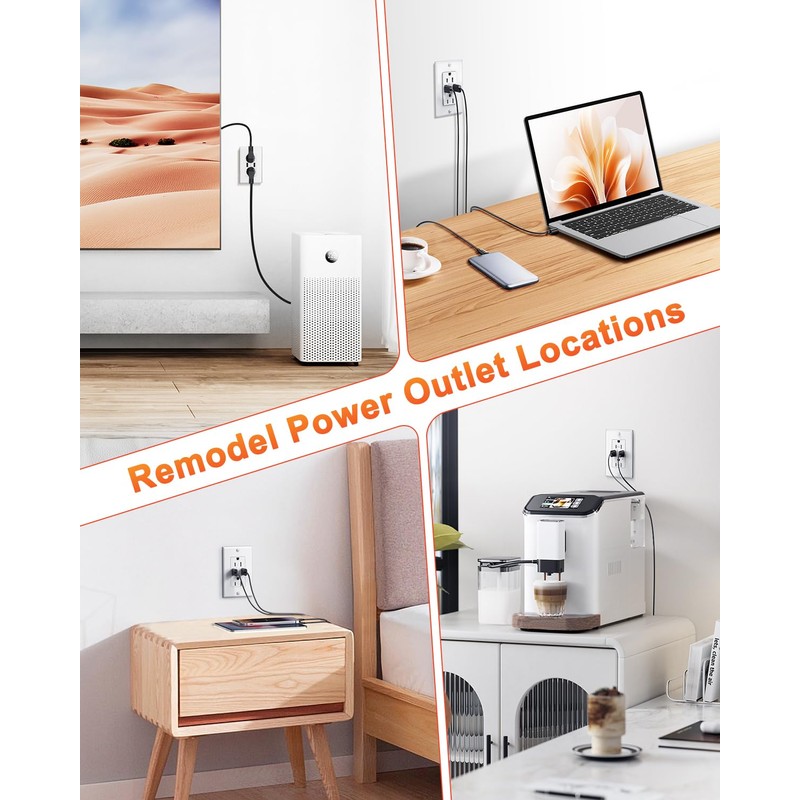 ELECPOW in-Wall Outlet Relocation Kit Recessed Power Box with 2