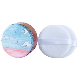 Oopoto 3 Pieces Powder Puff and Box, 5.12 inch Powder Puff for Body Powder, Women Powder Puff with Tinplate Storage Container for Bath, Body Powder Applicator (Sky Blue, 5.12 inch)