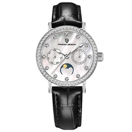 TAYSHILEY Quartz Women's Watches Luxury Leather Straps Waterproof Watch for Women Ladies Watch Synthetic Sapphire Car Date Moon Phase Week Display, Pd1789 Black Belt, Classic