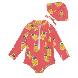 ALVABABY Girls' Long Sleeve Zipper One Piece Swimsuit with Hat,Baby/Toddler Girls' Rash Guard Sets,18-24M Bathing Suit for Outdoor Activities ST-Y03-18-24M