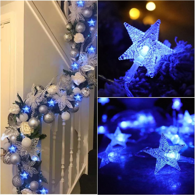 Minetom Blue Star String Lights Plug in - 33 ft