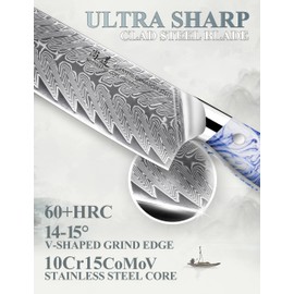 SHANGDAO 8 Inch Kiritsuke Chef Knife, Kitchen Slicing Knife Forged Damascus Steel with Blue and White Resin Handle - Full Tang - HUA Series