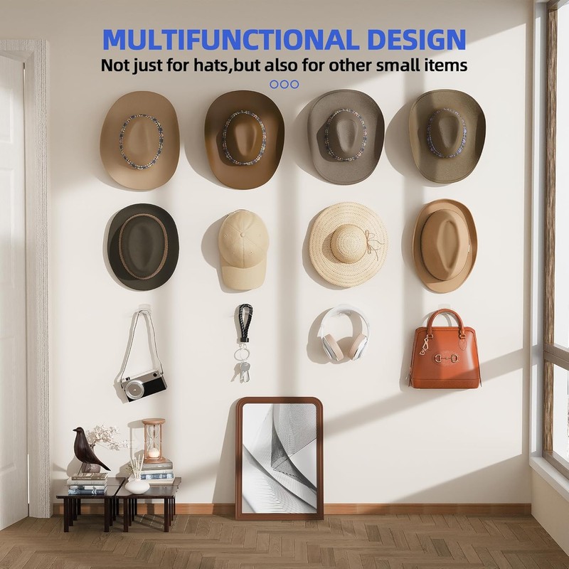 Cowboy Hat Rack(12Pack) - Wide Brimmed Organizer - Strong Adhesive