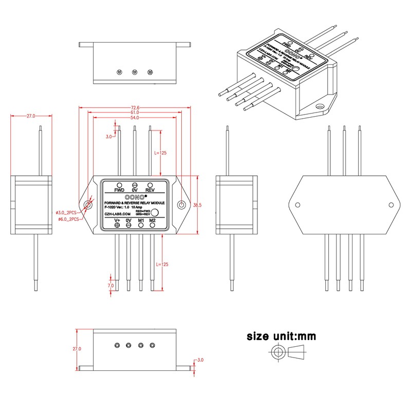Forward and Reverse Relay Module for Motor/Linear Actuator, Reversing Relay