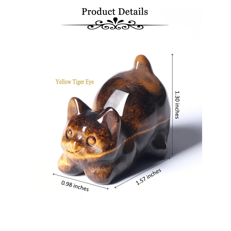 JSDDE Tiger Eye Crystal Cat Figurine for Cat Lovers Cute
