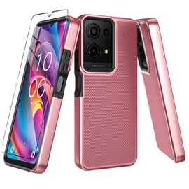 Mocotto for TCL K32 5G Case with Tempered Glass Screen Protector,Dual Layer Heavy Duty Shockproof Protection (TCL K32 5G,Rose Gold)