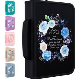 DEHITE Bible Cover Case for Women – Bible Carrying Bag Large Medium Size – | Fits Book 10.1 x 7 x 1.9 in | Pen Slots | Zippered Pocket | Premium Fabric – Black Floral Christian Gift Accessories