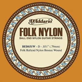 D'Addario BEB031W .031 Folk Single Nylon String with Ball End for Guitar - Bronze Wound