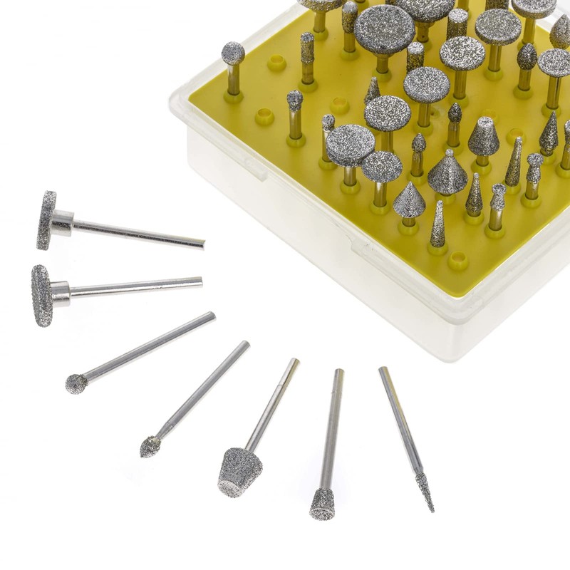 50pc Diamond Burr Bit Set for Rotary Tool 40 Grit