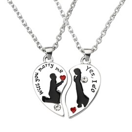 Matching Heart Necklace for Couple Engagement Gifts Ideas I Love You Gifts for Her Girlfriend Birthday Gifts from Boyfriend Christmas Gifts for Him Promise Necklace for Women Men Fiancee Fiance Stuff