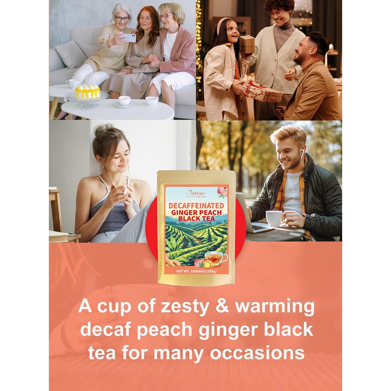 TeeLux Decaf Peach Ginger Black Tea, Decaffeinated Black Tea Flavored