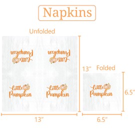 Orange Little Pumpkin Napkins 6.5 x 6.5 Inches Autumn Fall Birthday Baby Shower Tableware Ideas What Will Little Pumpkin Decoration 50 Pack