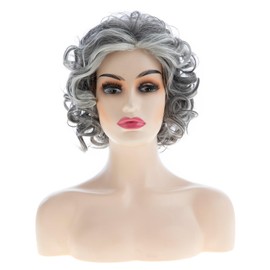 Wiwige Short Curly Gray Wig for Women - Natural Silver Wave Synthetic Heat Resistant Hair Wig Fluffy Layered Bob Wig Hairpiece for Cosplay Mature Style