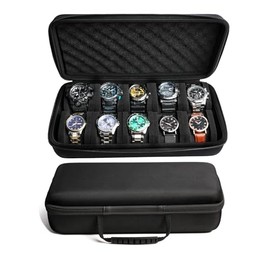 MATGEUT 10 Slots Watch Case for Men - Hard portable Watch Travel Case - Storage Organizer and Display fit large &small watches