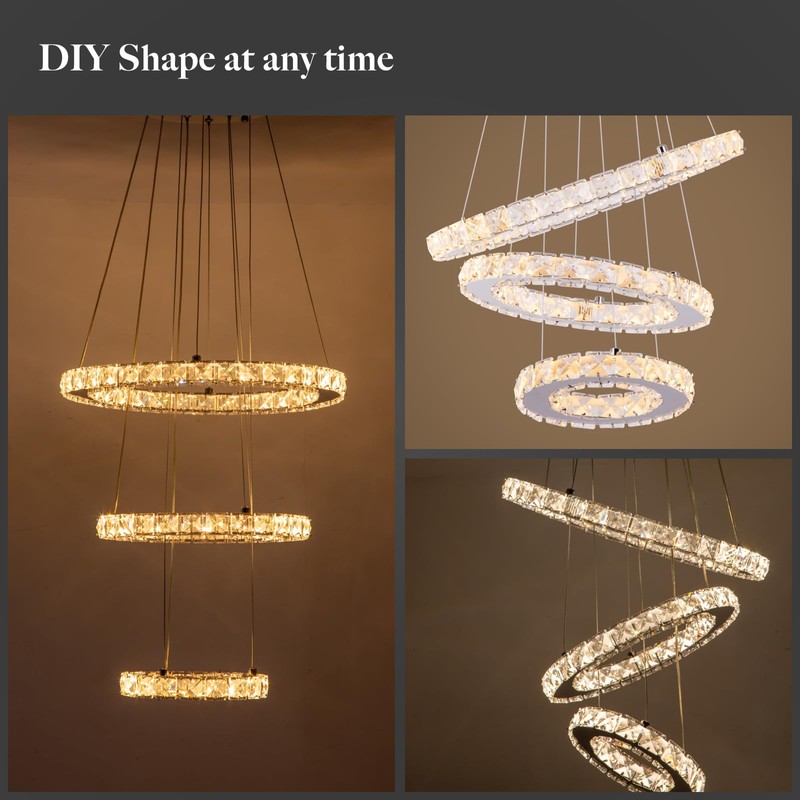 AstroLuominate Dimmable Crystal LED Chandelier(3000-6500K) for High Ceiling – Remote