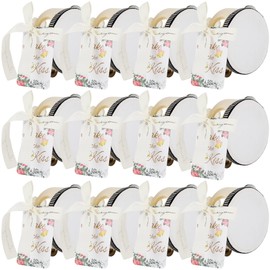 30 Pcs 4 Inch Adult Wedding Tambourines Drum Wooden Handheld Tambourine with Jingles Shake for a Kiss Gift Tags I Love You Printed Ribbon Musical Instruments Percussion for Church Wedding Party