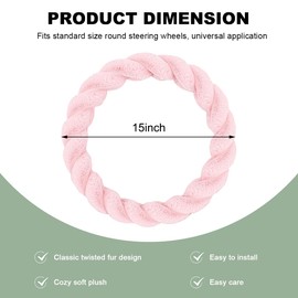 NYTKL Fluffy Car Steering Wheel Cover, 15 Inches Anti-Slip Twisted Fuzzy Steering Wheel Protector, Comfortable & Luxurious Plush Wheel Wrap Cover Interior Decor for Women Girls (Pink)