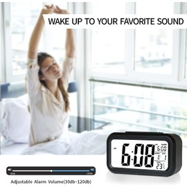 Digital Alarm Clock, Battery Opreated Clock for Bedsides, Travel Alarm Clock with Date Temperature, Backlight Display, Snooze, Beautiful Bedroom Decor, Black
