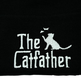 mutakin Cat Dad Beanie Hat Winter Cuffed Knit Hat Skull Watch Cap Embroidery Fisherman Beanies for Women Men Unisex