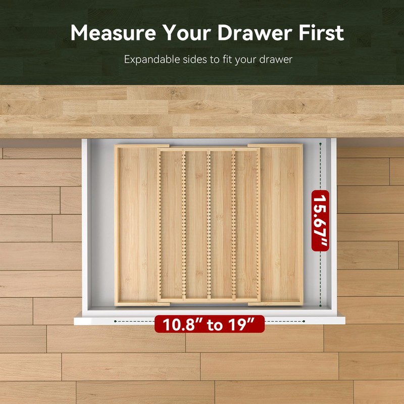 WELL WENG Larger Expandable Bamboo Organizer Holder for Counter Drawer