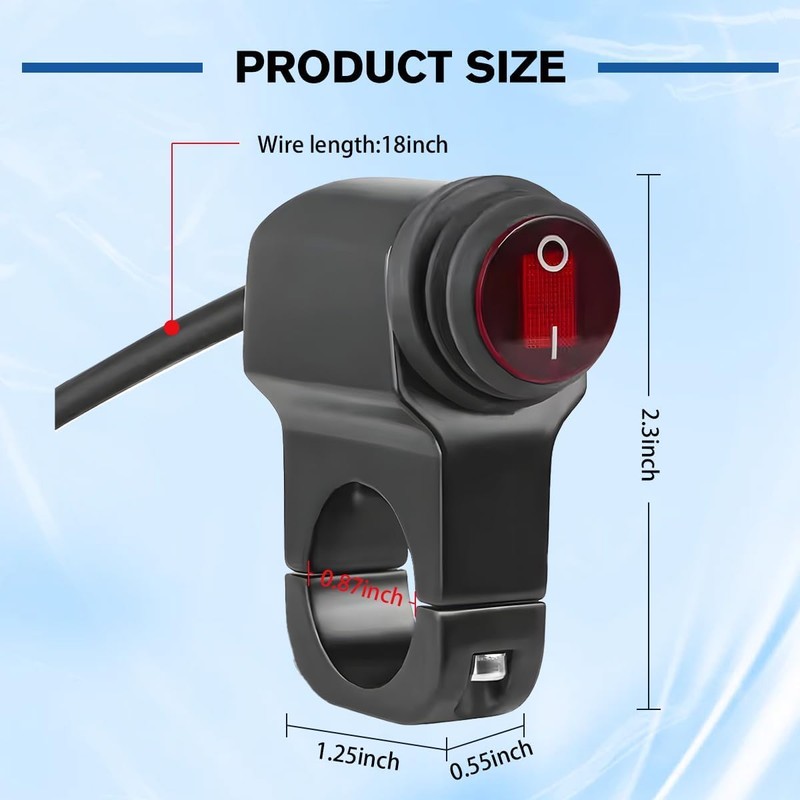 Norkmdi 7/8" Motorcycle Headlight Control Switch, 12V ATV Hazard Brake