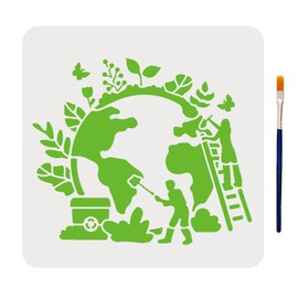 MAYJOYDIY Earth Stencil Globe Stencil Environmental Protection Flowers Plants Butterfly Pattern Template 30 × 30 cm with 1 Brush Reusable Wall Stencils for Canvas Floor Decor