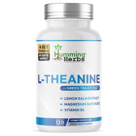Humming Herbs L-Theanine Complex 400 mg with Lemon Balm, Magnesium Glycinate & Vitamin B6 — 120 Vegan Capsules, 60-Day Supply