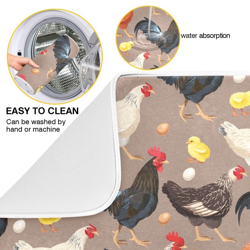 Hens Roosters Chicken Dish Drying Mat for Kitchen Counter Absorbent