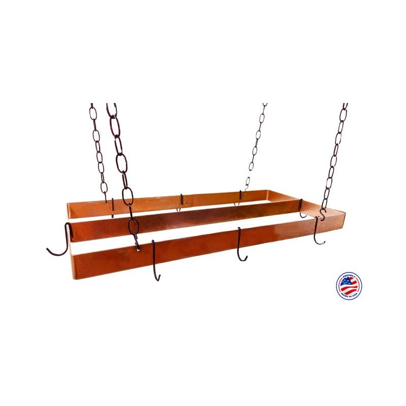Rogar Hammered Copper Rectangular Pot Rack with Centerbar