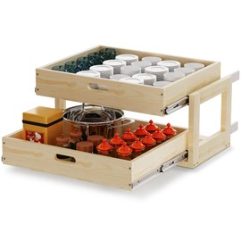 Pull Out Cabinet Organizer with Soft-Close Slides, 2 Tier 20''W×21''D×16''H Heavy-Duty Under Sink Organizer, Pull Out Wood Drawer Shelves Storage for Kitchen, Pantry, Bathroom, Under Sink