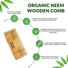 Neem Wood Comb (NW-30) 100% Pure & Natural Promotes Hair Growth, Reduces Hair Fall & Control Dandruff Wide & Thin Teeth (One Size)