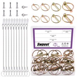 Swpeet 50Pcs 4 Sizes Spring-Loaded Lynch Pin Linch Pin and Stainless Steel Lanyard Cables and Quick Release Ring with 410 Stainless Steel Self Drilling Sheet Metal Screws Kit