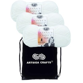 Lion Brand Vanna's Choice White 860-100 (3-Skeins - Same Dye Lot) Worsted Medium #4 Acrylic Yarn for Crocheting and Knitting with Project Bag