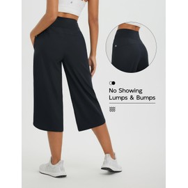 baleaf Women's Capri Pants Wide Leg Athletic Yoga Capris with Pockets Quick Dry Hiking Pants Loose Lounge Summer UPF 50+ Black L