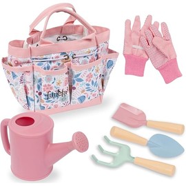 Floral Kids Gardening Set - Toddler Garden Tools, No-Leak Watering Can & Quality Tote Bag - Safe Metal Tools for Kids