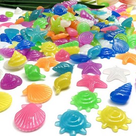 HZLAOBZAI 600pcs Luminous Mini Resin Animals Tiny Sea Shell Figurines Marine Miniature Plastic Animals Aquarium Ornaments Fish Tank Decorations Craft Gifts Party Favors
